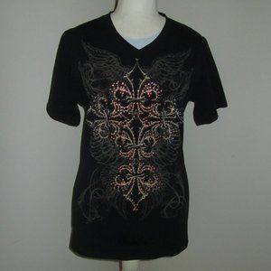 CLEARANCE JUNIOR'S 3X L.A. by Bus Stop S/S Black Embellished Top Size 3X NWT.
